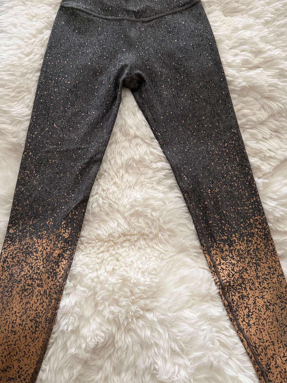 Beyond Yoga Black Leggings with Metallic Rose Gold Ombre Speckle